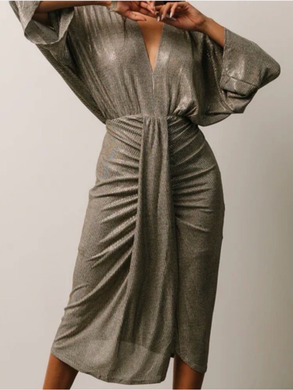 Baltic Born Metallic Silver Plunge Midi Dress Ciara XL New with tags
